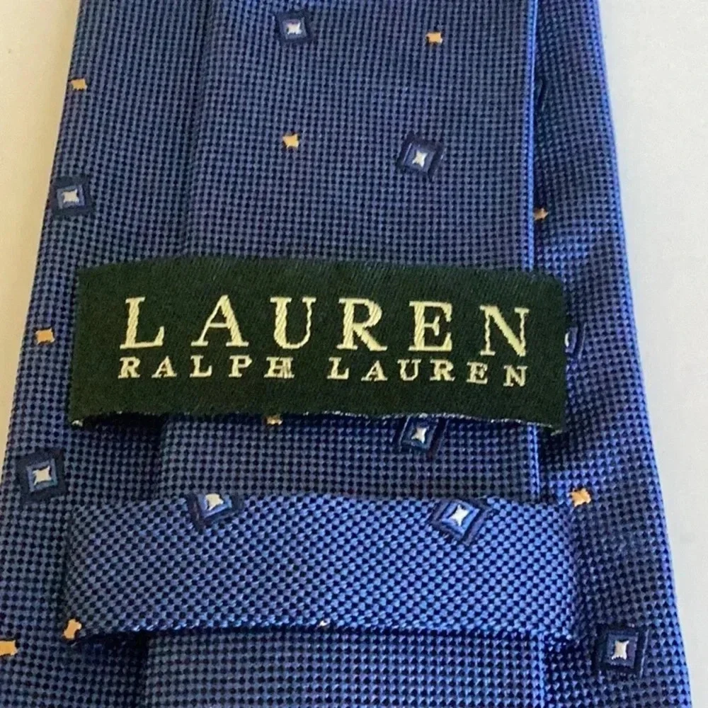 Land’ End Gold & Navy 100% Silk Handsewn Tie - Picture 5 of 7